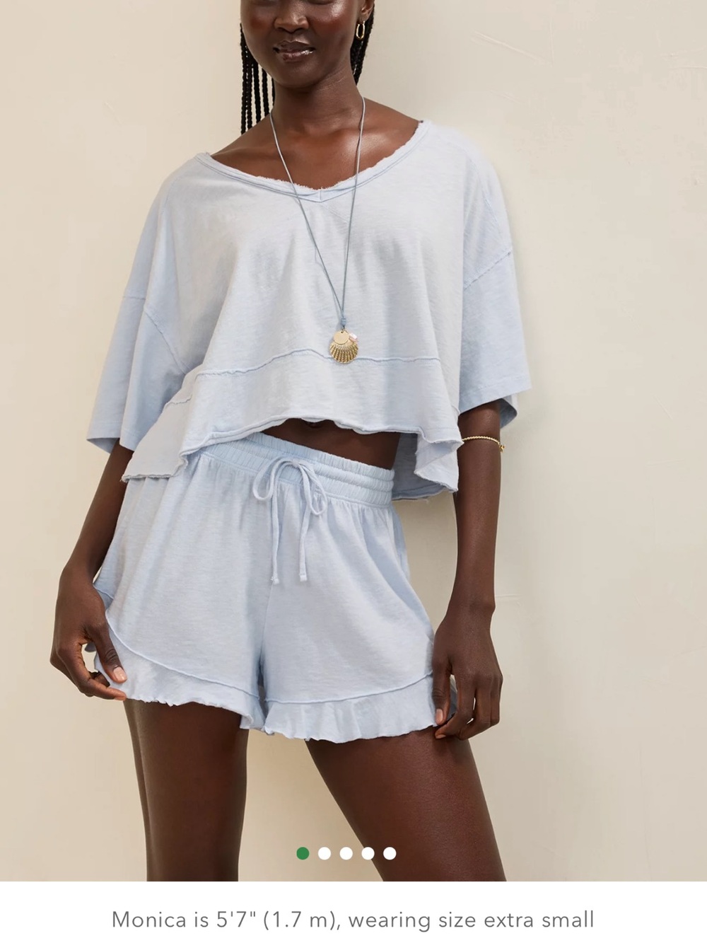 Aerie Light Blue Two-Piece Lounge Set - Crop Top & Drawstring Shorts